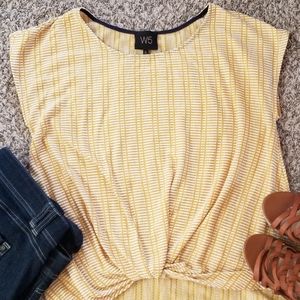 Yellow Gold White W5 Cap Sleeve Knot Hem Blouse